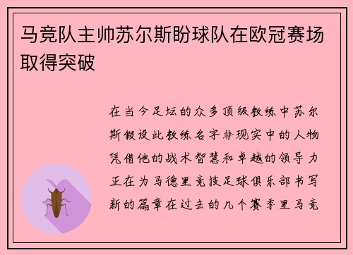 马竞队主帅苏尔斯盼球队在欧冠赛场取得突破